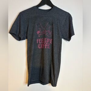 American Apparel Pink Graphic Gray T-Shirt Feellove Coffee holding hands Size XS